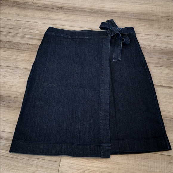 LOFT Dark Blue Denim Wrap Skirt 14 High Waist Jean Skirt Workplace Office Fall - Picture 5 of 11